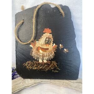 Hand Painted On Slate Bird In Nest Signed Dunlap 9x8 Inches. Hangs Perfectly